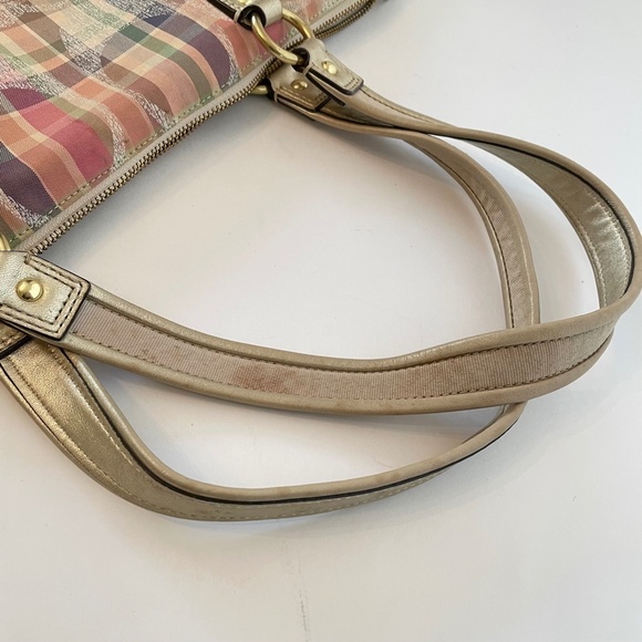 Coach Daisy Madras Plaid Glam Signature Tote Shoulder Bag - Picture 15 of 16